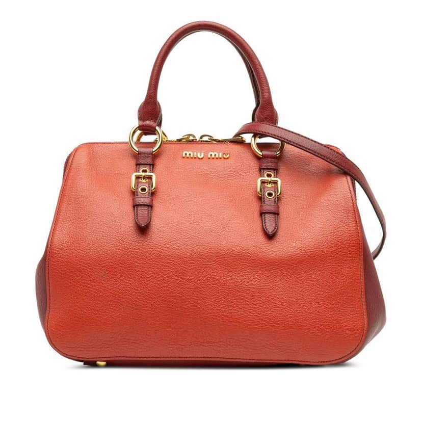 Miu Miu Bicolor Goatskin Madras Boston Bag Orange Leather Good condition - Front View