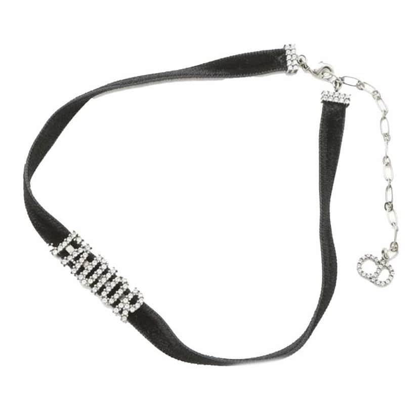 Dior Crystal and Velvet J Adior Choker Necklace Black Velvet Good condition - Front View