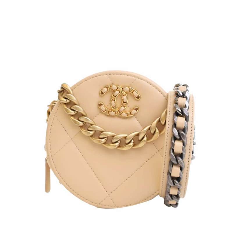 Chanel Calfskin 19 Round Clutch with Chain Brown Leather Good condition - Front View