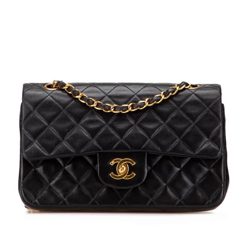 Chanel Small Classic Lambskin Double Flap Black Leather Good condition - Front View
