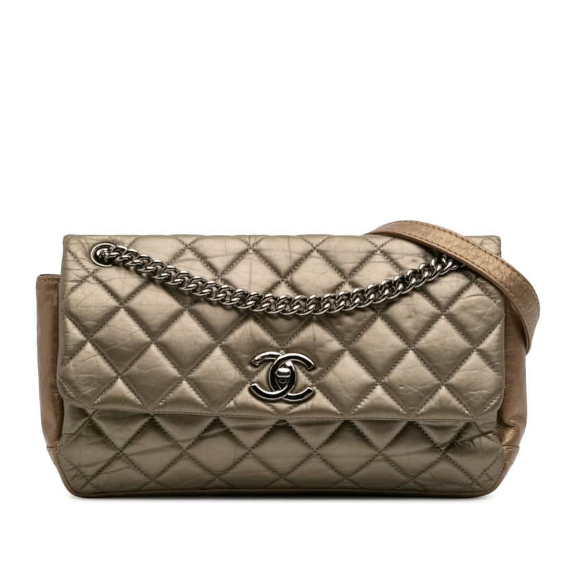 Chanel Small Aged Calfskin Lady Pearly Flap Brown Leather Good condition - Front View