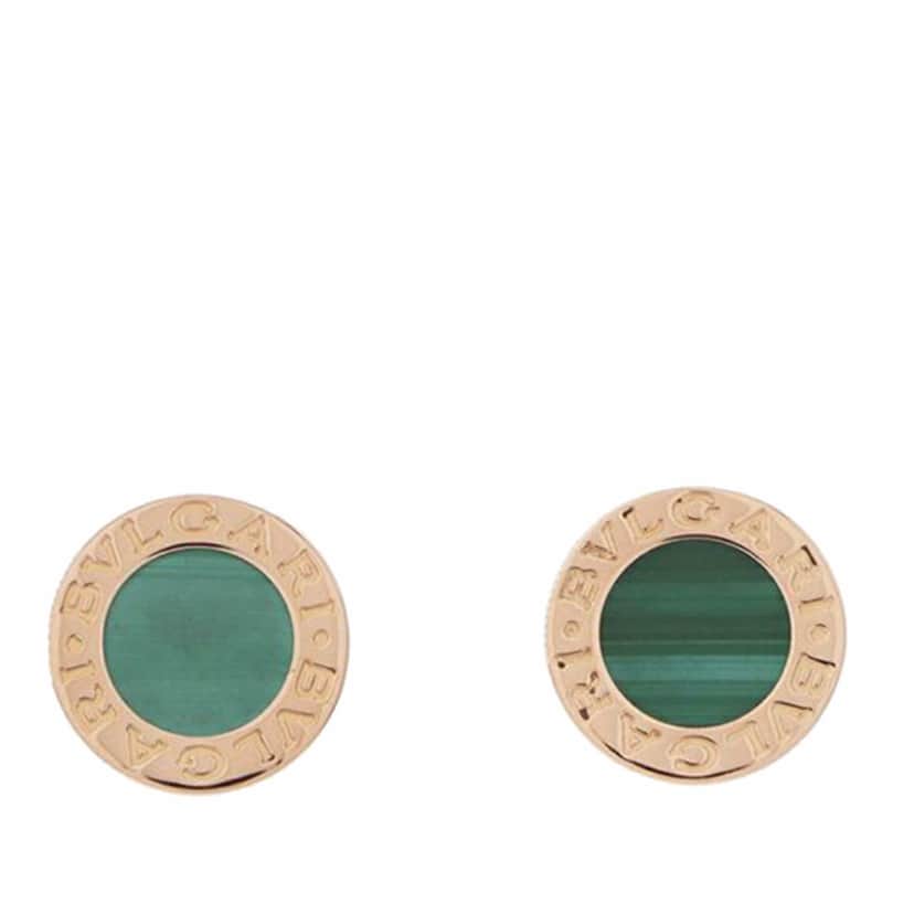 Bvlgari 18K Rose Gold and Malachite Bvlgari Stud Earrings Pink Rose Gold Good condition - Front View