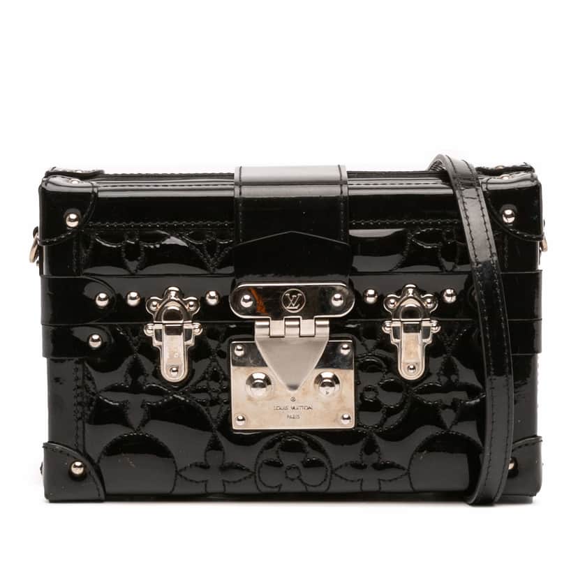 Louis Vuitton Monogram Vernis Fleur Petite Malle Black Leather Good condition - Front View