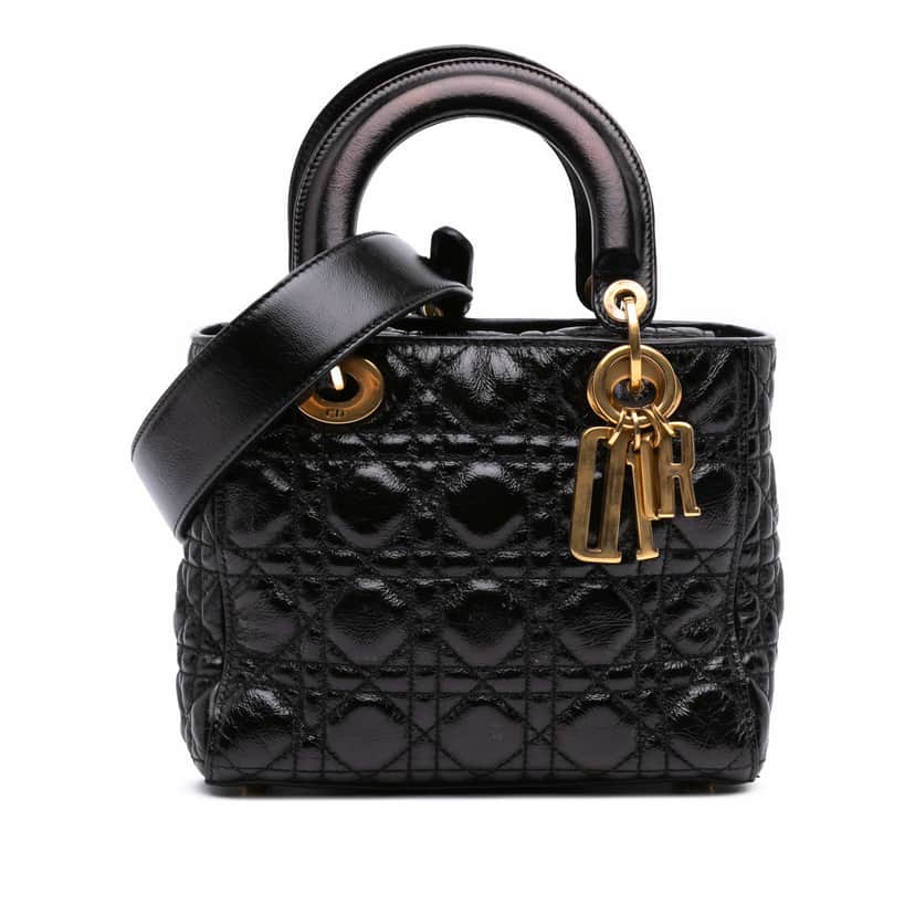 Dior Small Crinkled Patent Cannage My ABCDior Lady Dior Black Leather Good condition - Front View