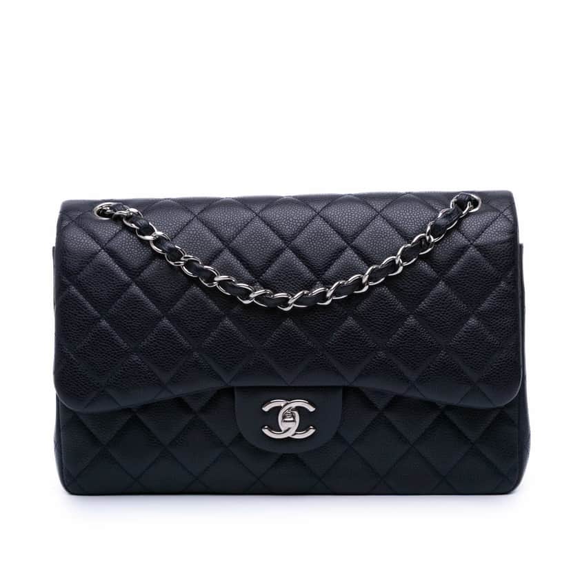 Chanel Jumbo Classic Caviar Double Flap Blue Leather Good condition - Front View