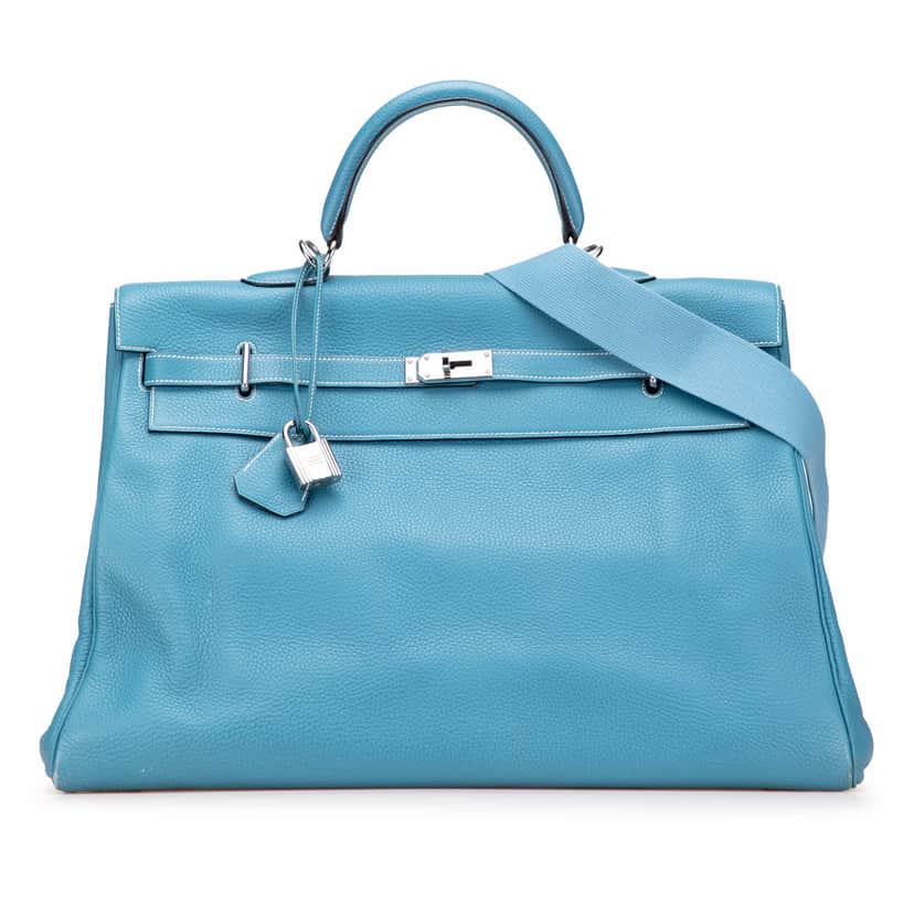 Hermès Clemence Kelly II Relax 50 Voyage Blue Leather Good condition - Front View