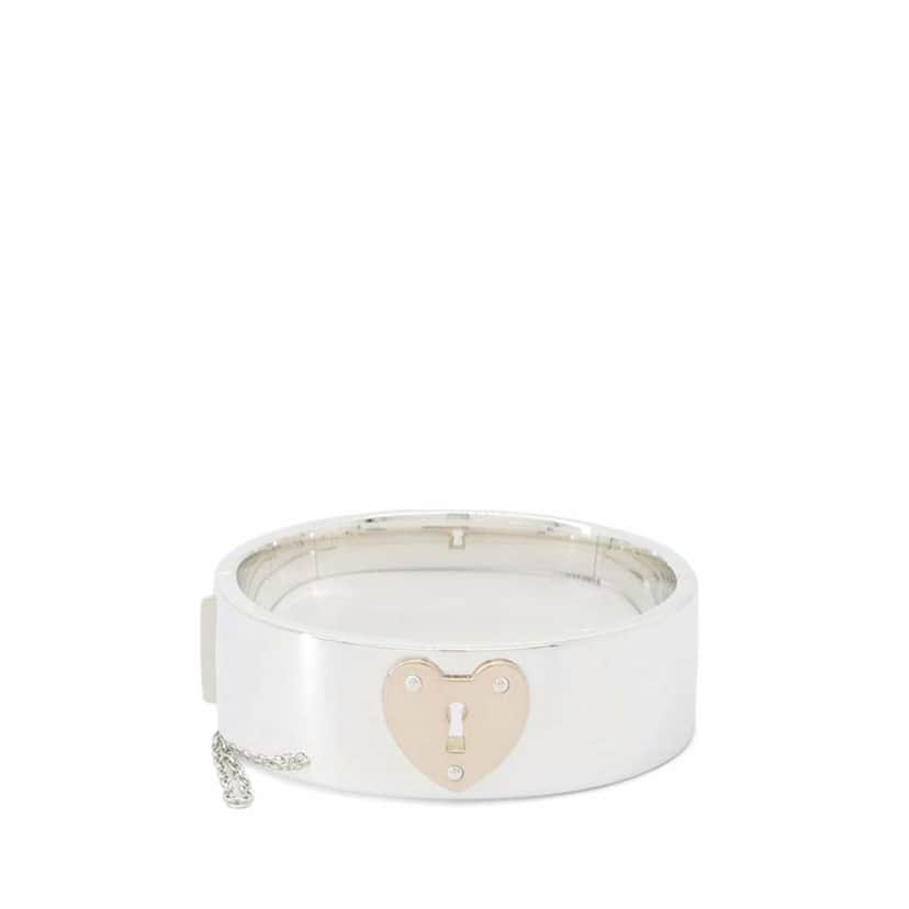 Tiffany & Co Sterling Silver and 18K Rose Gold Lock Heart Bangle Silver Silver Good condition - Front View