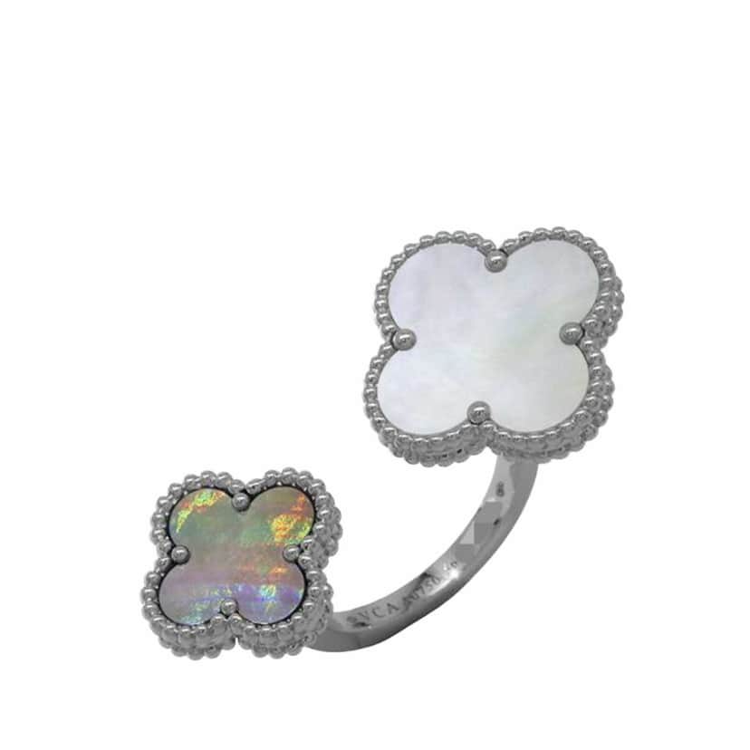 Van Cleef & Arpels 18K White Gold and Mother of Pearl Magic Alhambra Between the Finger Ring Silver White Gold Good condition - Front View