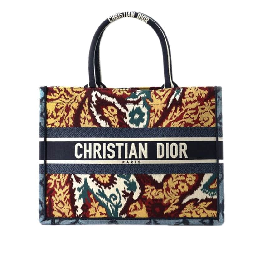 Dior Medium Canvas Embroidered Paisley Book Tote Yellow Canvas Good condition - Front View