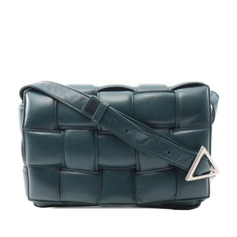 Bottega Veneta Nappa Intrecciato Padded Cassette Crossbody Green Leather Good condition - Front View