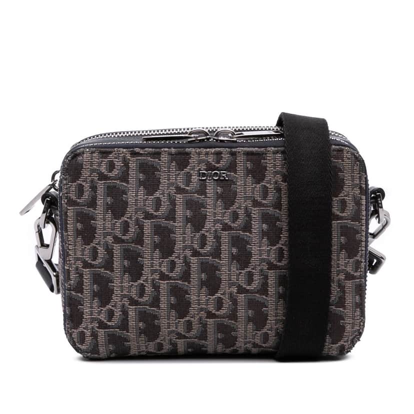Dior Oblique Canvas Zipped Pouch with Strap Black Canvas Good condition - Front View