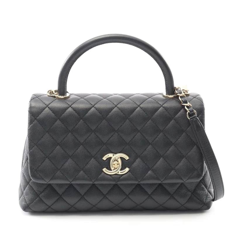Chanel Small Caviar Coco Top Handle Bag Black Leather Good condition - Front View