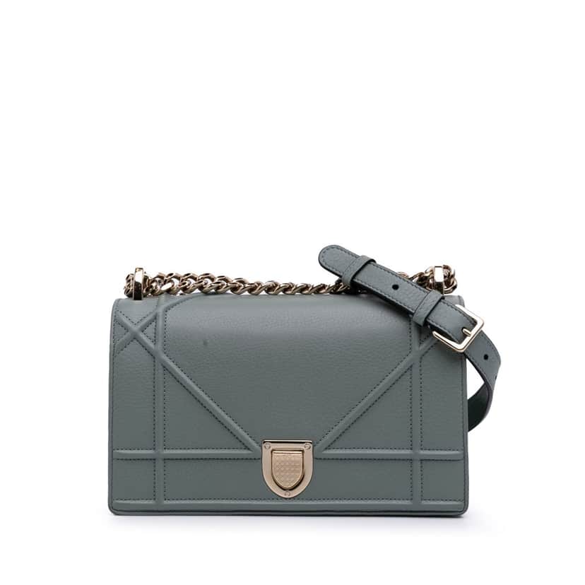 Dior Small Grained Calfskin Diorama Flap Grey Leather Good condition - Front View