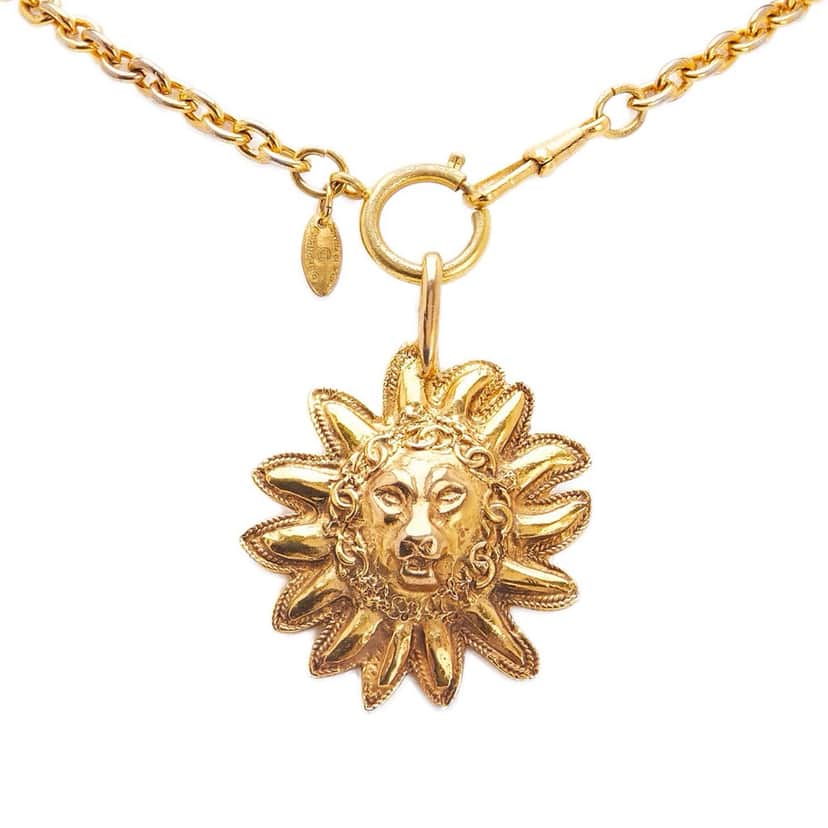 Chanel Gold Plated Leo Lion Sun Medallion Necklace Gold Metal Good condition - Front View