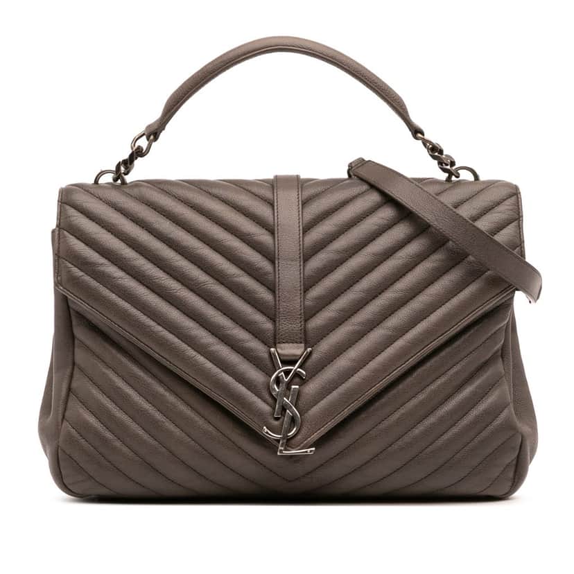 Saint Laurent Large Chevron Sheepskin Monogram College Bag Grey Leather Fair condition - Front View