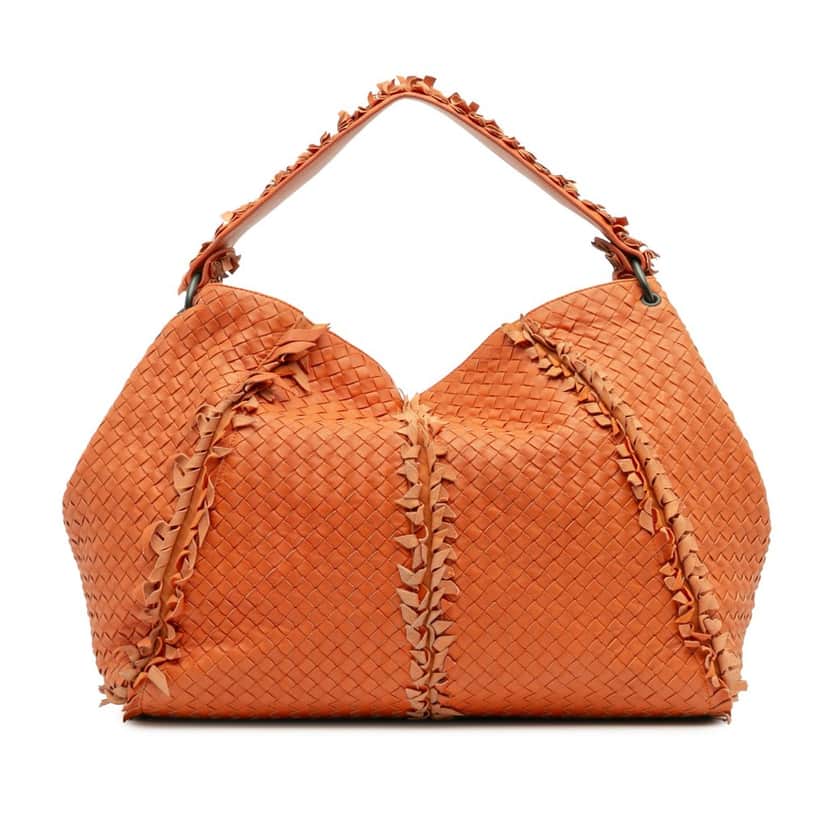 Bottega Veneta Large Nappa Intrecciato Franges Hobo Orange Leather Very good condition - Front View