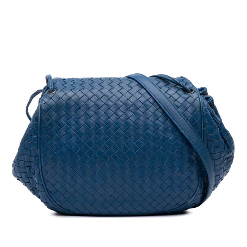Bottega Veneta Nappa Intrecciato Flap Crossbody Blue Leather Good condition - Front View