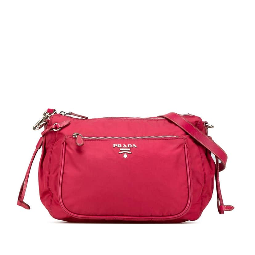Prada Saffiano Trimmed Tessuto Zip Top Crossbody Red Good condition - Front View