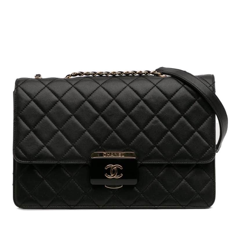 Chanel Large Sheepskin Beauty Lock Flap Black Leather Good condition - Front View