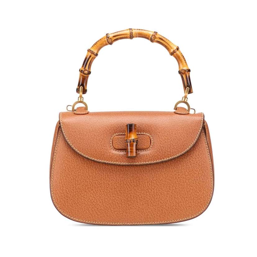 Gucci Grained Calfskin Bamboo Night Brown Leather Good condition - Front View