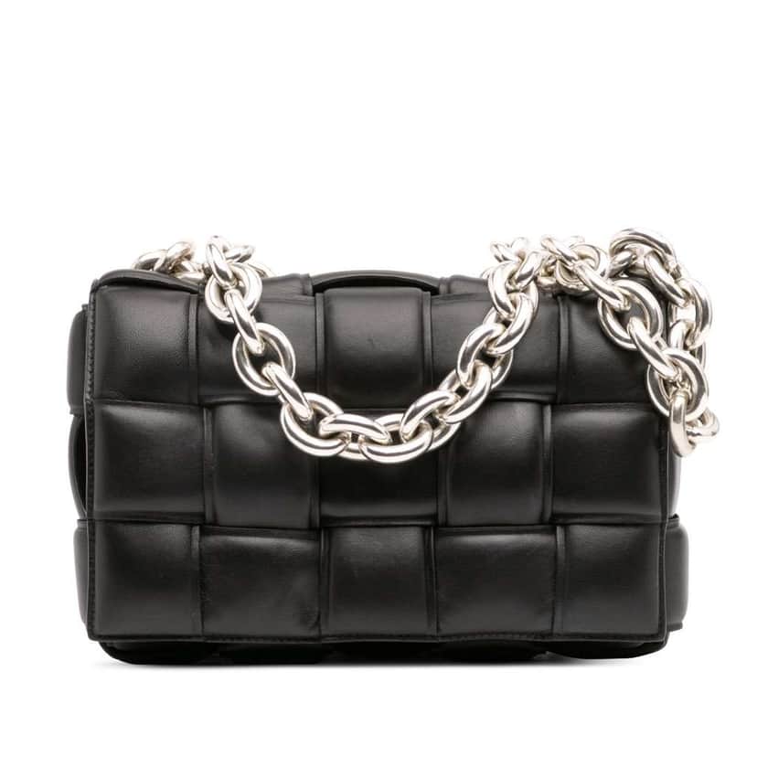Bottega Veneta Nappa Intrecciato Padded Chain Cassette Satchel Black Leather Good condition - Front View