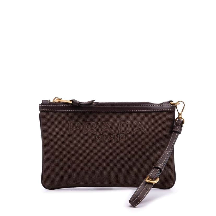 Prada Canvas Canapa Logo Pouch Brown Canvas Good condition - Front View
