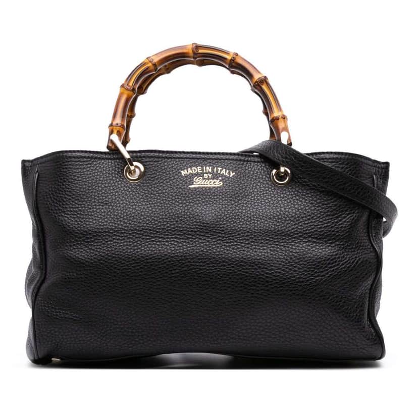 Gucci Medium Calfskin Bamboo Shopper Satchel Black Leather Good condition - Front View