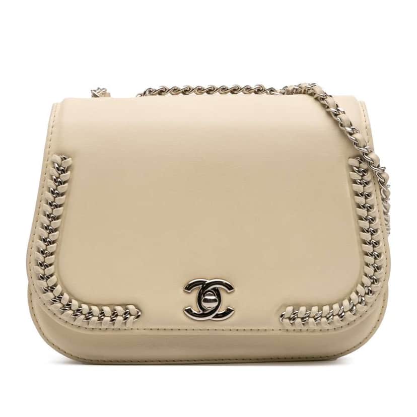 Chanel Small Calfskin Braided Chic Flap White Leather Good condition - Front View