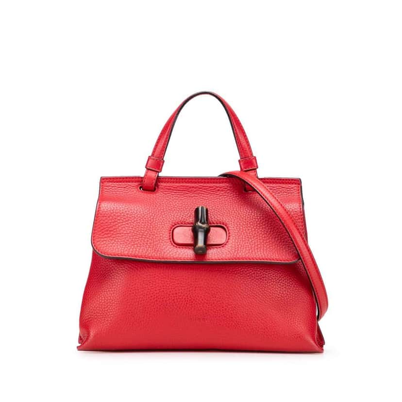 Gucci Small Leather Bamboo Daily Satchel Red Leather Very good condition - Front View
