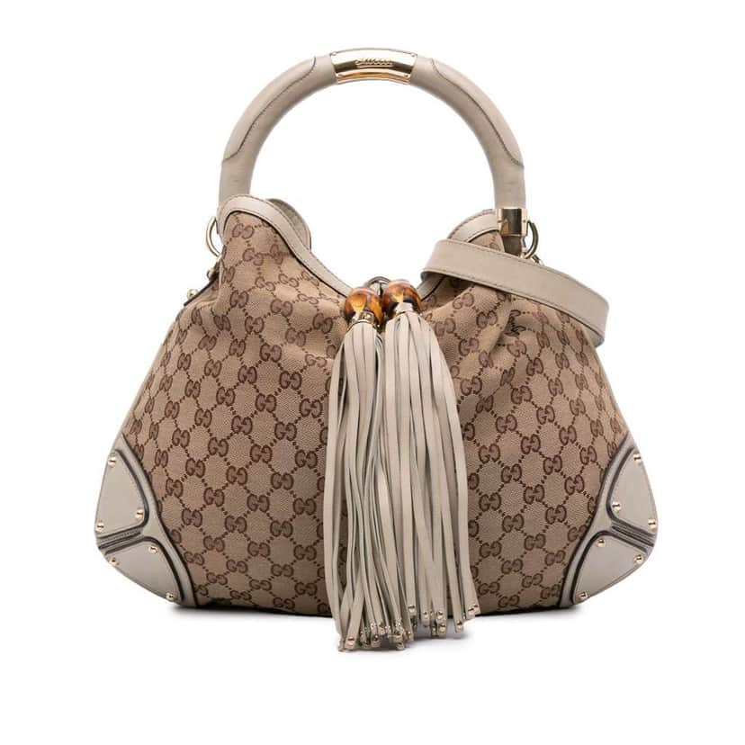 Gucci Medium GG Canvas Bamboo Indy Hobo Brown Canvas Good condition - Front View