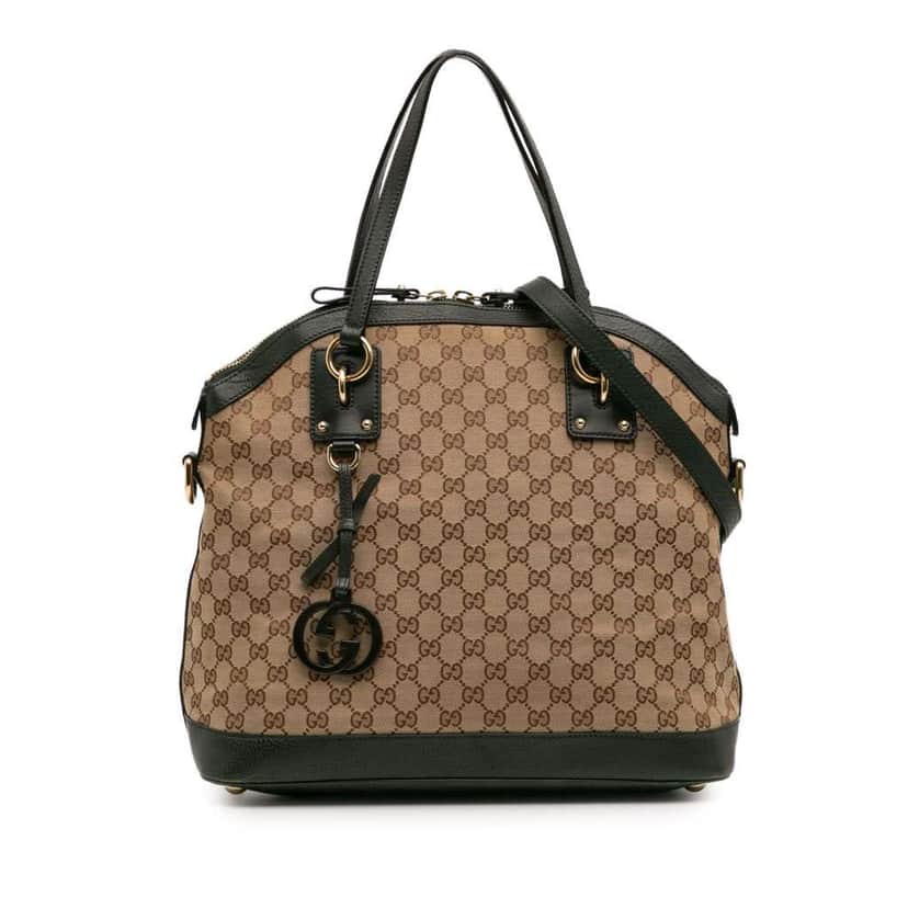 Gucci Large GG Canvas Charm Dome Satchel Brown Canvas Good condition - Front View