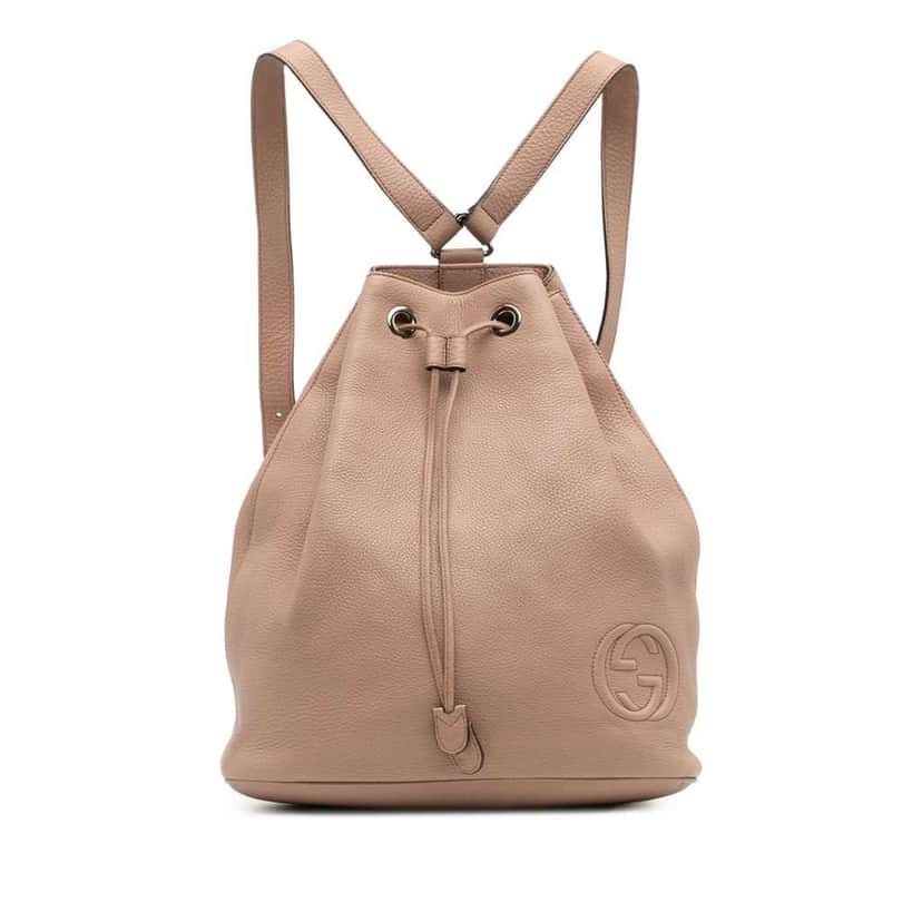 Gucci Small Pebbled Calfskin Soho Drawstring Backpack Brown Leather Good condition - Front View