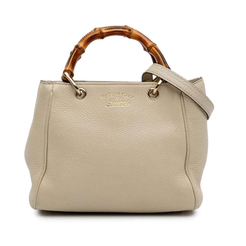 Gucci Mini Calfskin Bamboo Shopper Satchel White Leather Good condition - Front View