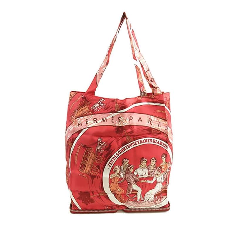 Hermès Jeu des Omnibus et Dames Blanches Silky Pop Tote Red Silk Good condition - Front View