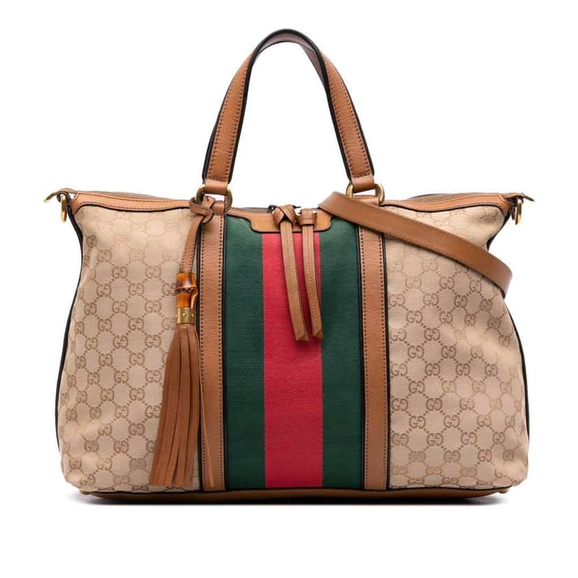 Gucci Medium GG Canvas Rania Top Handle Bag Brown Canvas Fair condition - Front View
