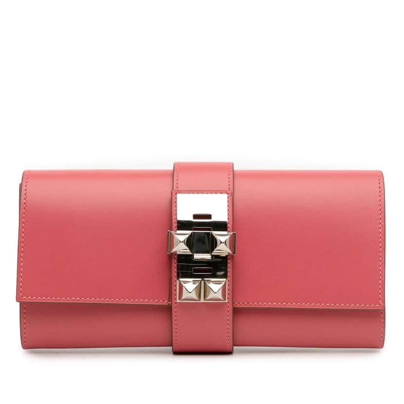 Hermès Tadelakt Medor Clutch 23 Pink Leather Good condition - Front View