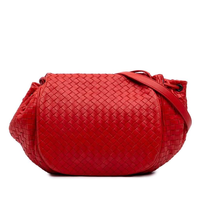 Bottega Veneta Nappa Intrecciato Flap Crossbody Red Leather Good condition - Front View