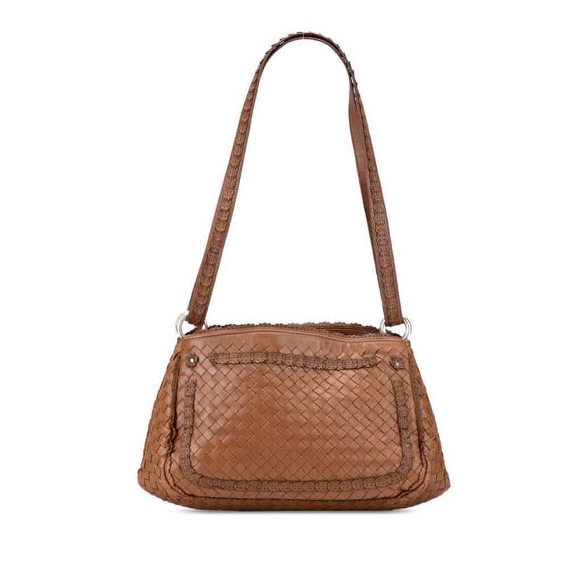 Bottega Veneta Nappa Intrecciato Shoulder Bag Brown Leather Good condition - Front View
