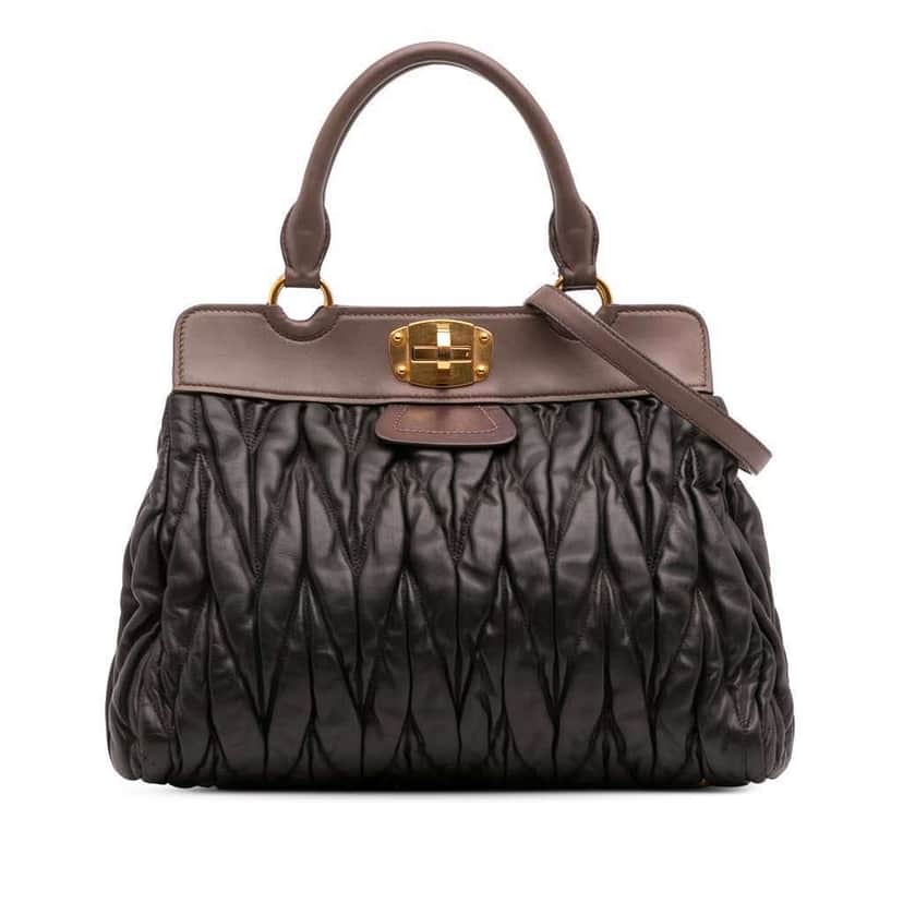 Miu Miu Matelasse Leather Turnlock Tote Black Leather Good condition - Front View