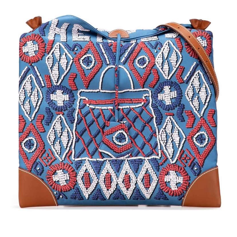 Hermès Silk and Barenia Kelly En Perles Silky City PM Blue Silk Good condition - Front View
