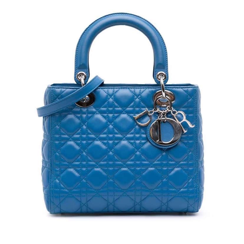 Dior Medium Lambskin Cannage Lady Dior Blue Leather Good condition - Front View