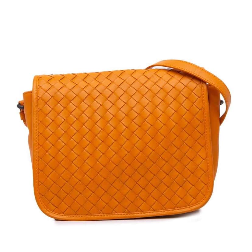 Bottega Veneta Nappa Intrecciato Flap Crossbody Orange Leather Good condition - Front View