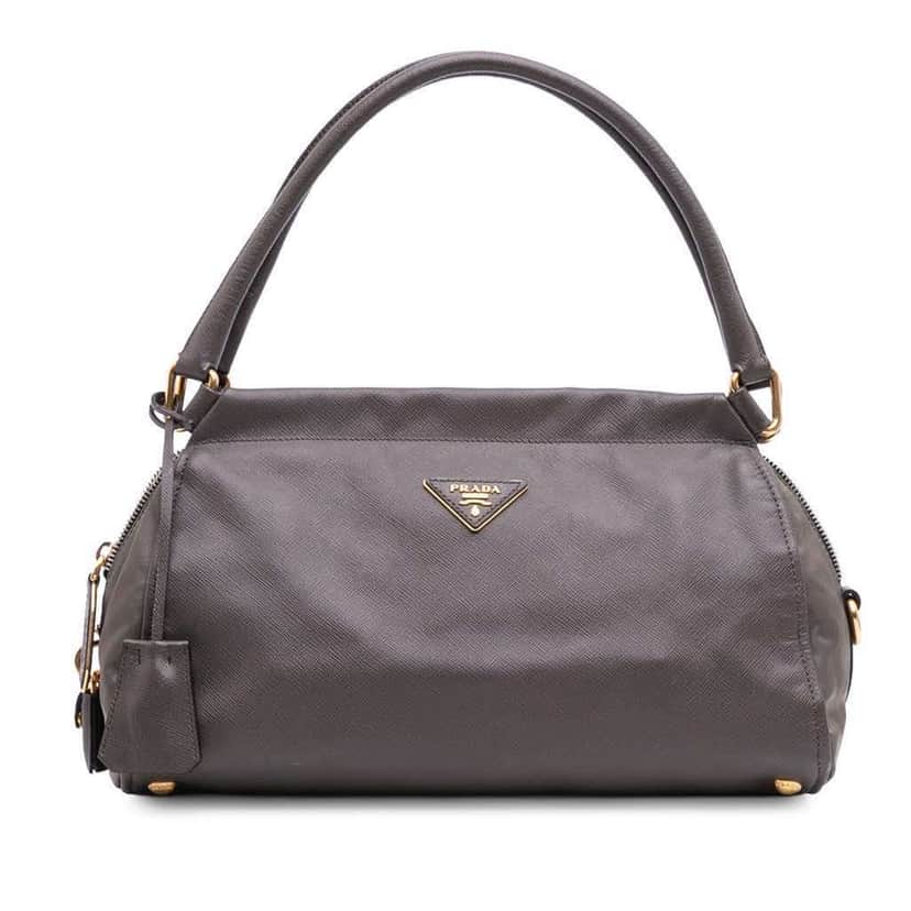 Prada Saffiano Frame Handbag Grey Leather Good condition - Front View