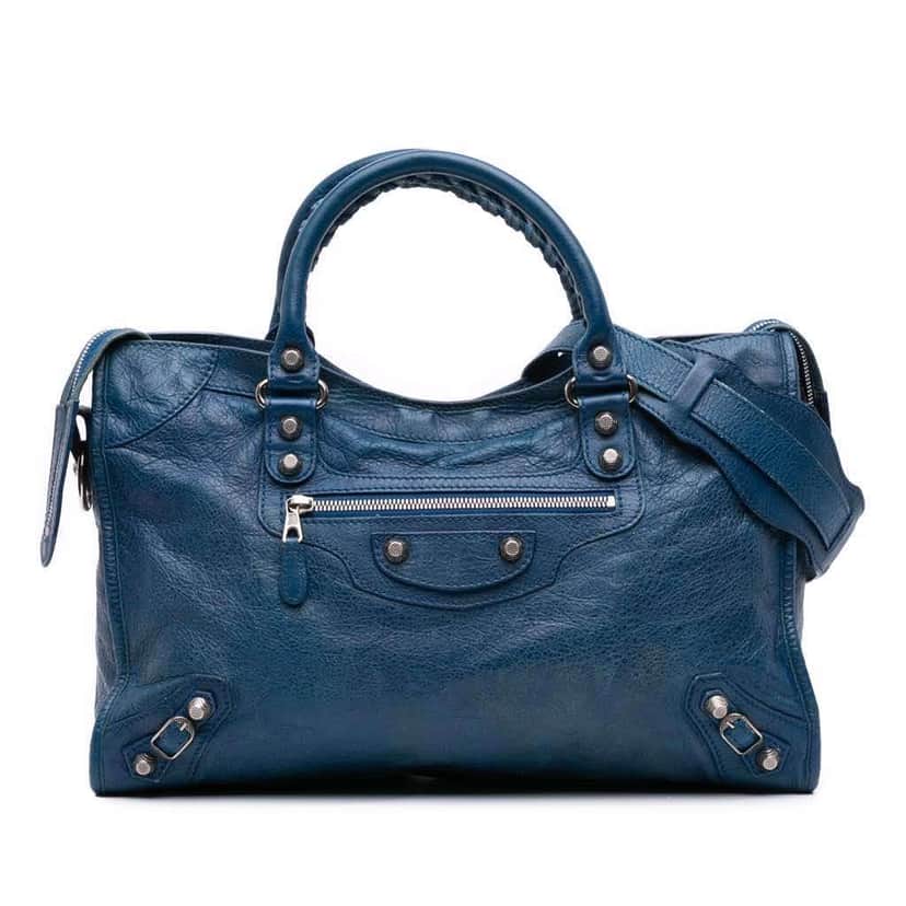 Balenciaga Lambskin Motocross Giant 12 City Satchel Blue Leather Good condition - Front View