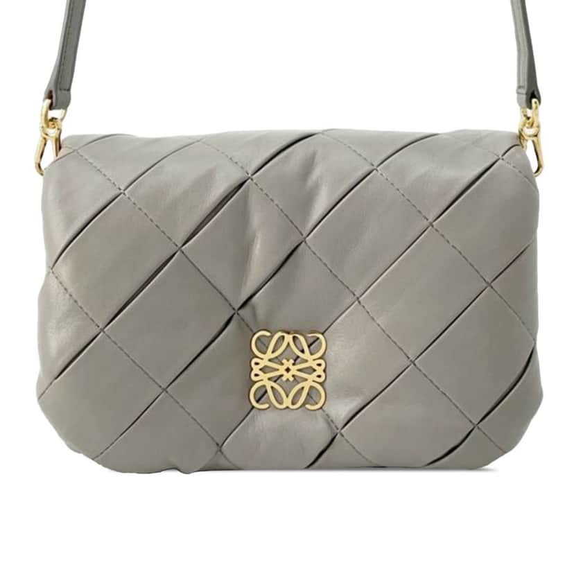 Loewe Quilted Lambskin Goya Puffer Bag Grey Leather Good condition - Front View