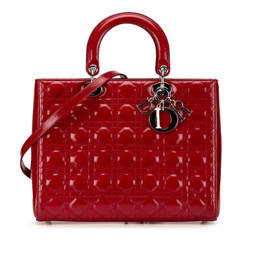 Dior Large Patent Cannage Lady Dior Red Leather Very good condition - Front View