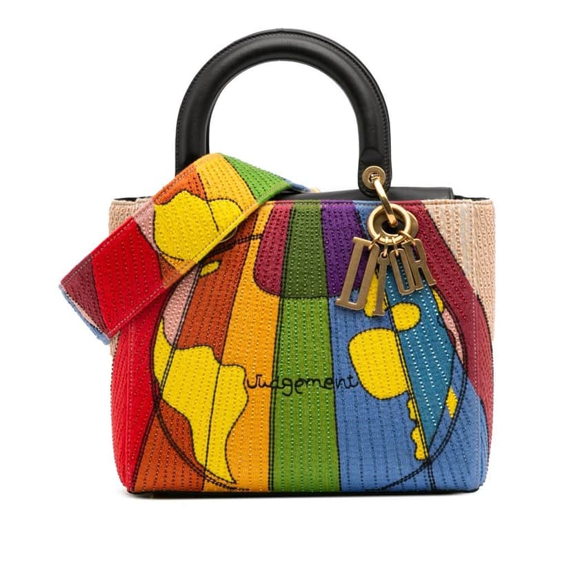 Dior Medium Calfskin Beaded and Embroidered Tarot Judgment Lady Dior MultiColor Leather Good condition - Front View