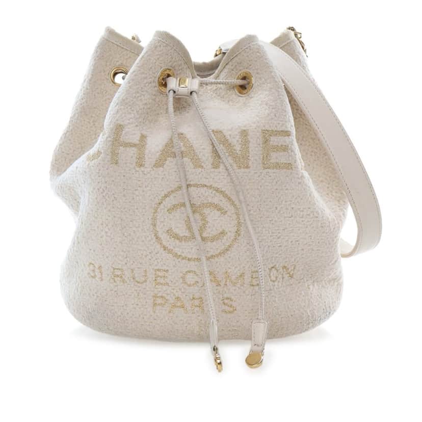 Chanel Small Tweed Deauville Drawstring Bucket Bag White Tweed Good condition - Front View
