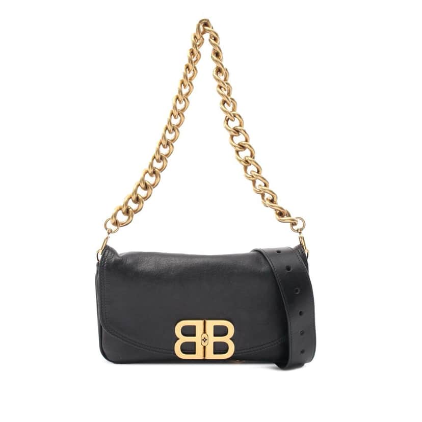 Balenciaga Small Leather BB Soft Flap Satchel Black Leather Good condition - Front View