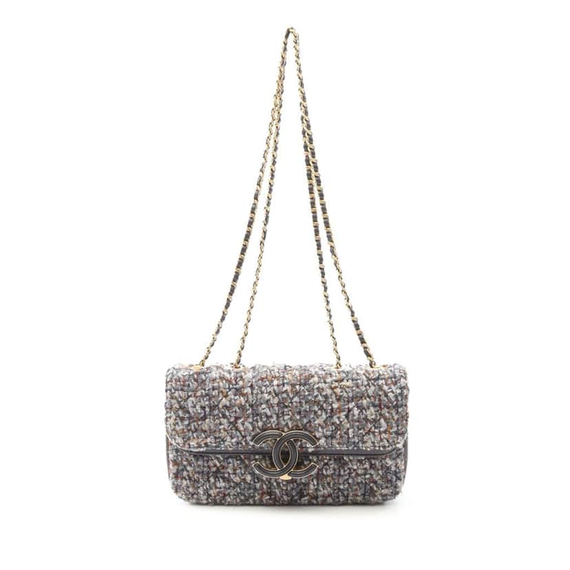 Chanel Small Quilted Tweed CC Chic Double Flap Grey Tweed Good condition - Front View